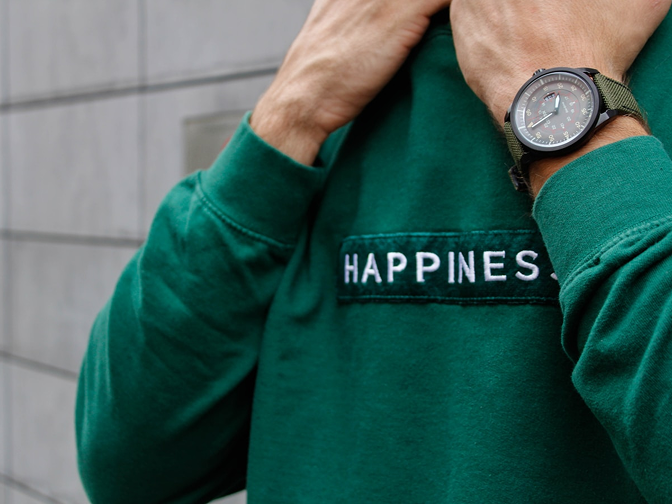 Green hoodie with happiness embroidery